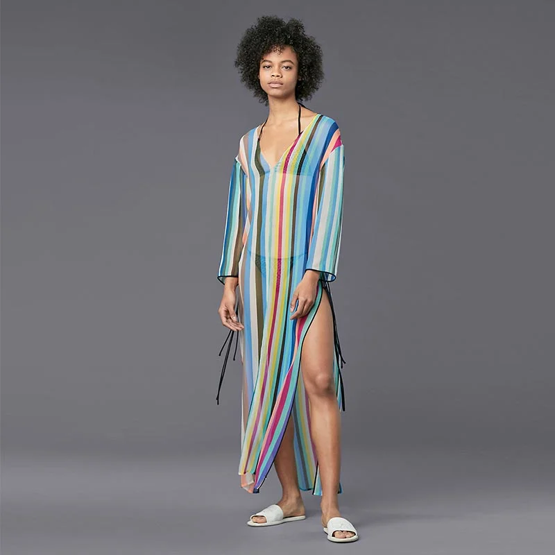 Chiffon Stripe Beach Tunic Dress #Stripe #Chiffon Holiday unclassified dresses