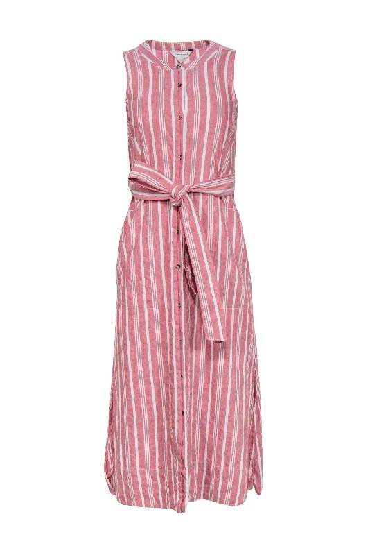 Club Monaco - Red & White Striped Linen Blend Button Front Dress Sz 2 Beach unclassified dresses