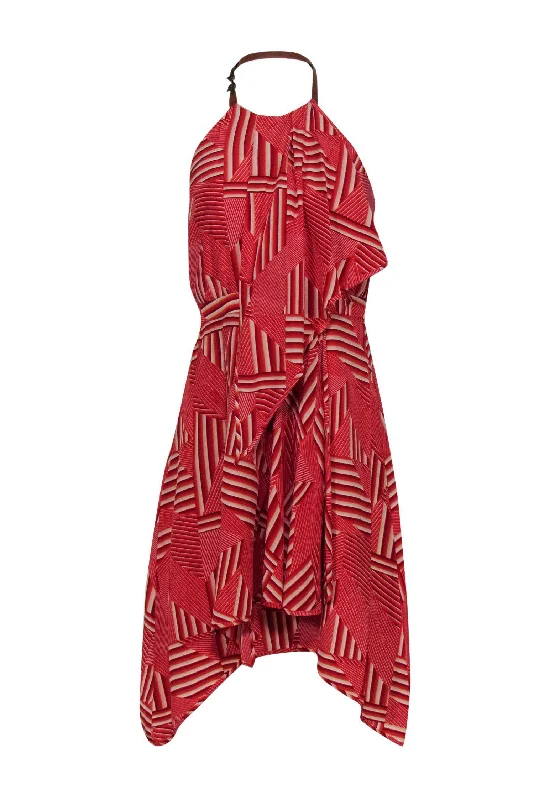 Cynthia Steffe - Red Printed One-Shoulder Dress w/ Leather Strap Sz 2 Long sleeve unclassified dresses