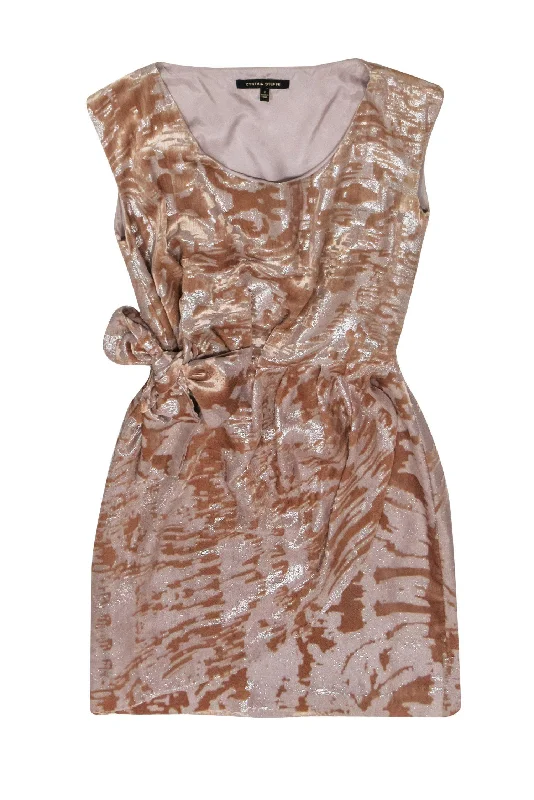 Cynthia Steffe - Gold & Champagne Metallic Velvet Side-Tie Dress Sz 2 Party unclassified dresses