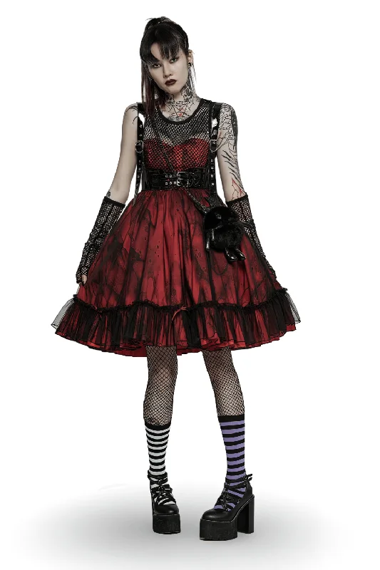 Dark Gothic Black and Red Mesh Spliced Lolita Dress Gothic unclassified dresses