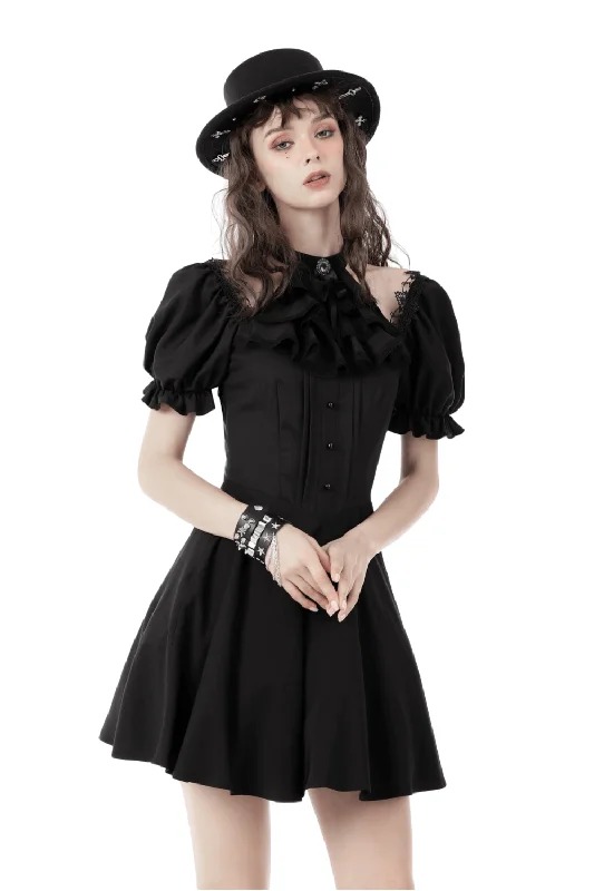 Dark Romantic Gothic Puff Sleeve Dress with Ribbon Bow Comfortable unclassified dresses