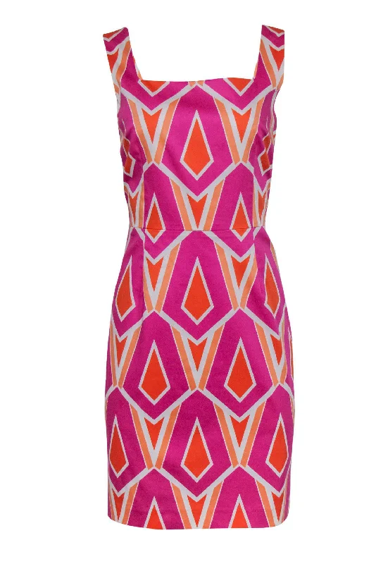 David Meister - Pink & Orange Printed Cotton Blend Dress Sz 10 Stretchy unclassified dresses