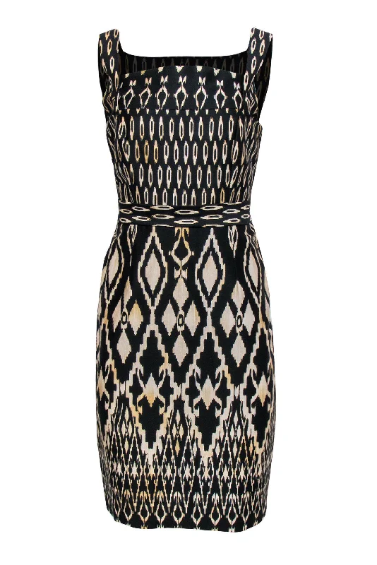 David Meister - Black & Cream Printed Cotton Sheath Dress Sz 10 High-end unclassified dresses