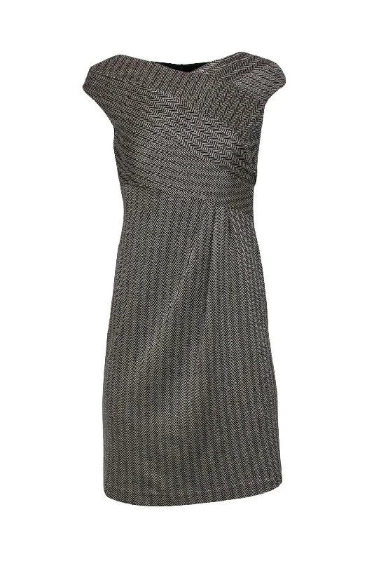 David Meister - Black & Beige Herringbone Crossed Bust Sheath Dress Sz 4 Striped unclassified dresses