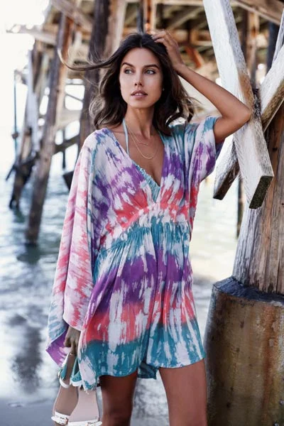 Deep V-Neck Printed Beach Dress Casual unclassified dresses