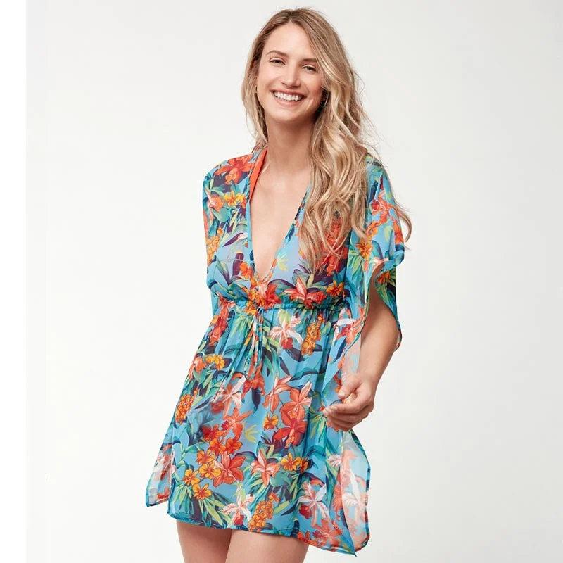 Deep V-neck Printed Chiffon Beach Blouse #Beach Dress #Blouse Designer unclassified dresses