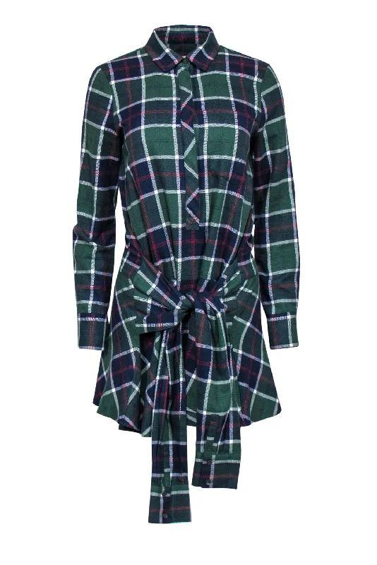 Derek Lam 10 Crosby - Green, Red, Navy & White Plaid Drop Waist Dress w/ Front Tie Sz 4 Velvet unclassified dresses