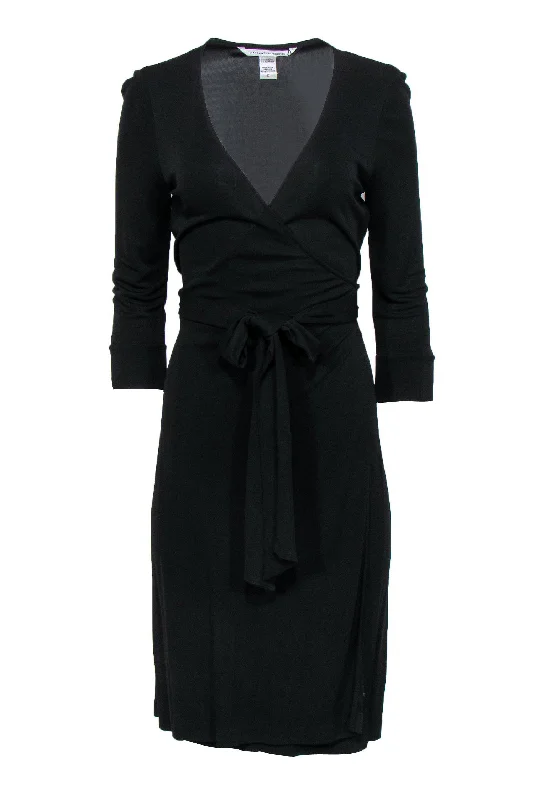 Diane von Furstenberg - Black Cropped Sleeve Wrap Dress Sz 10 Graduation unclassified dresses