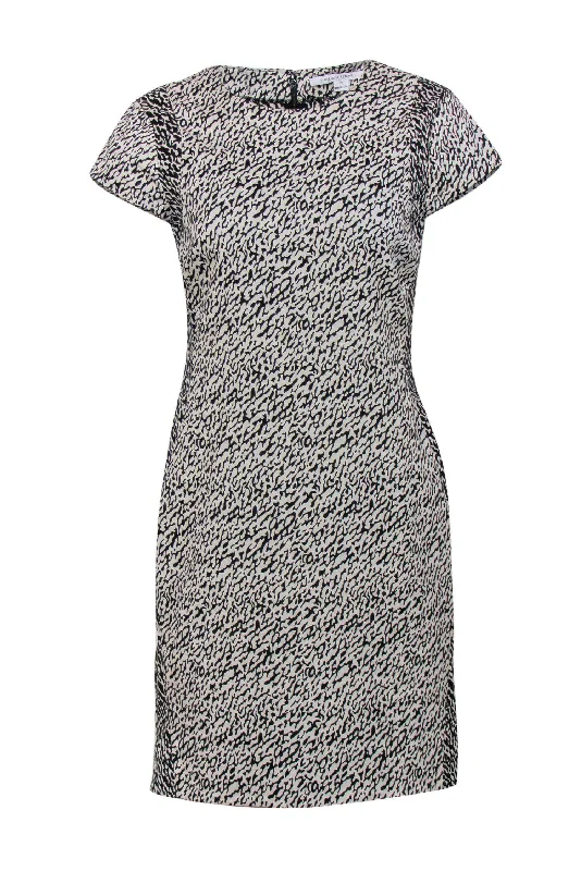 Diane von Furstenberg - Black & White A-Line Dress w/ Cap Sleeves Sz 10 Chiffon unclassified dresses