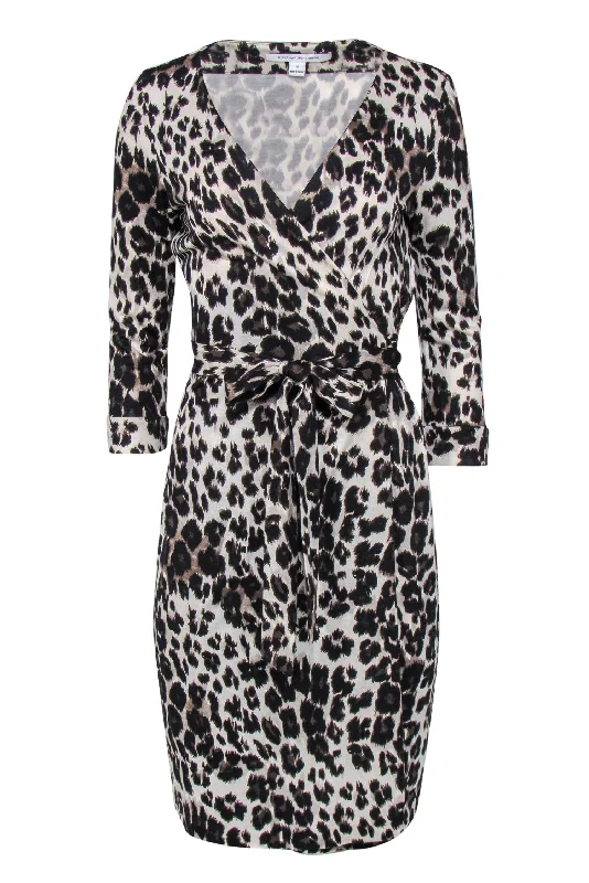 Diane von Furstenberg - Cream & Black Leopard Print Silk Wrap Dress Sz 10 Date night unclassified dresses