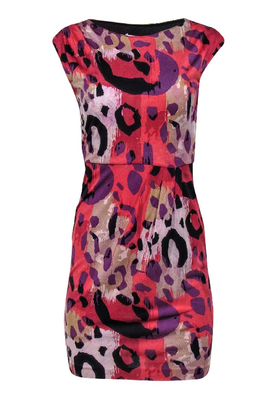 Diane von Furstenberg - Pink & Multicolor Abstract Leopard Print Silk Sheath Dress Sz 2 Street style unclassified dresses