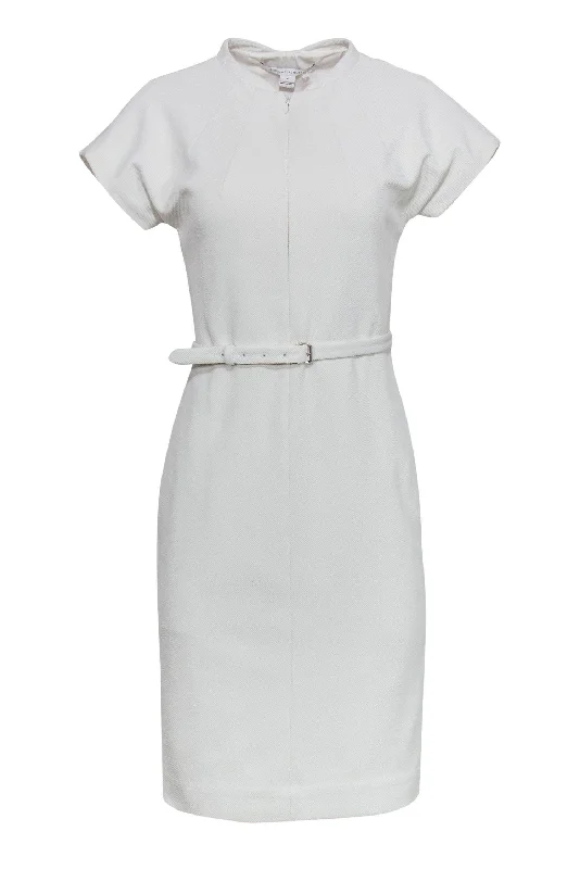 Diane von Furstenberg - White Textured Zip-Up Dress w/ Belt Sz 6 Soft fabric unclassified dresses