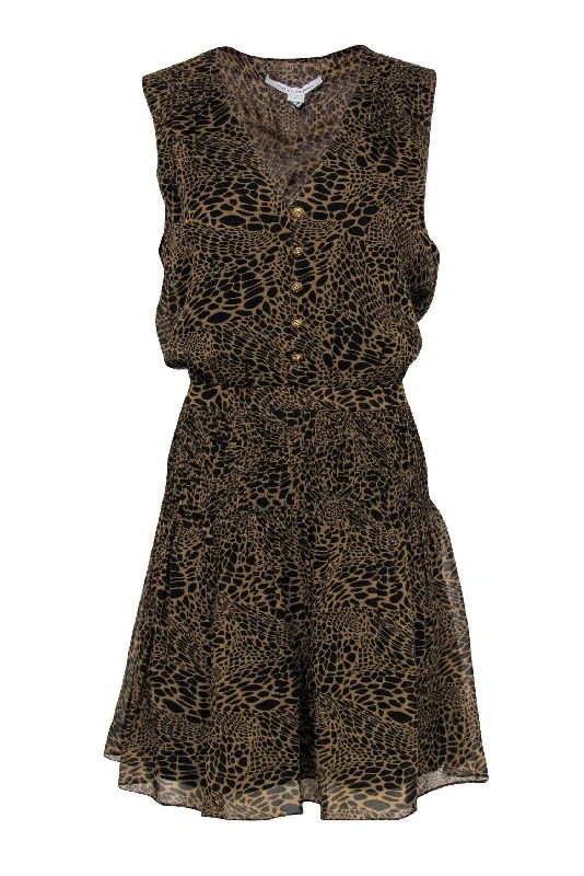 Diane von Furstenberg - Leopard Print Sleeveless Dress w/ Gold Buttons Sz 14 Velvet unclassified dresses