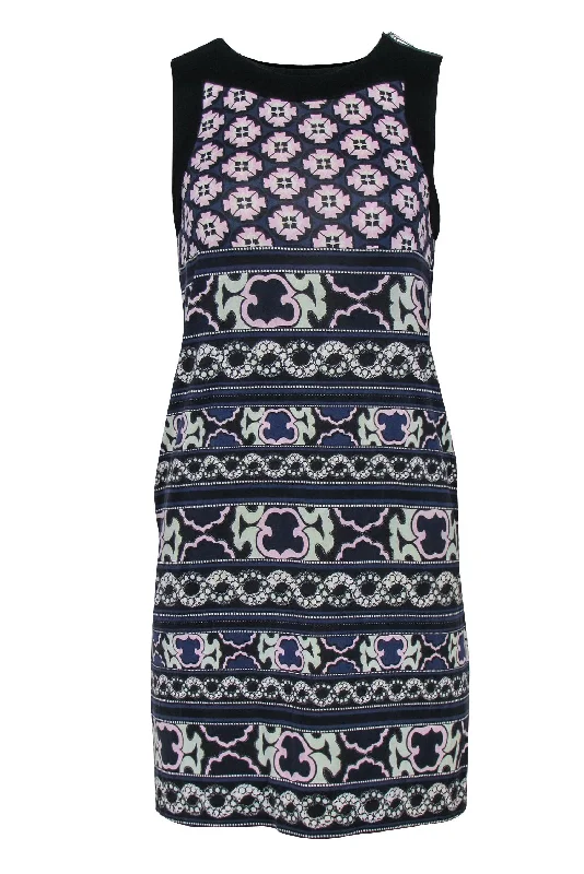 Diane von Furstenberg - Navy & Multicolor Bohemian Print Silk Shift Dress Sz 2 Floral unclassified dresses