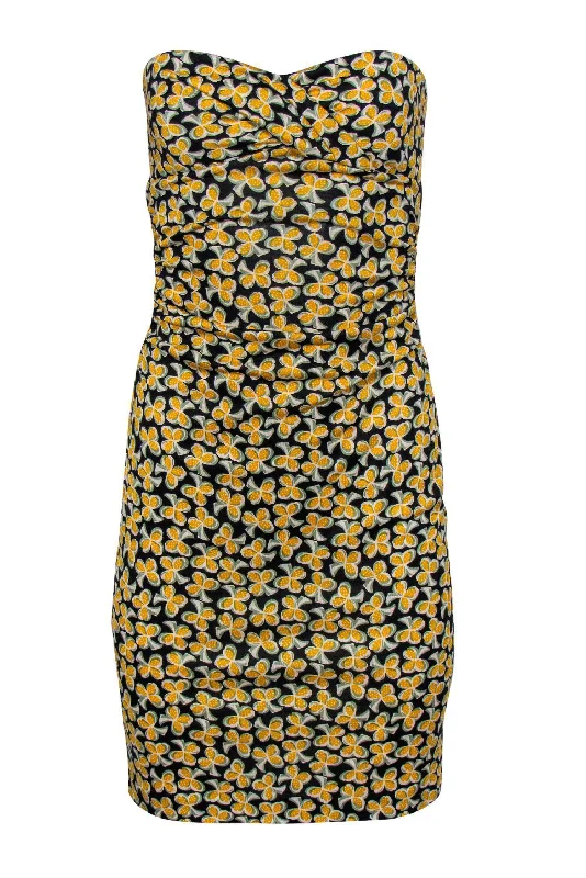 Diane von Furstenberg - Black & Yellow Leaf Print Sleeveless Dress Sz 4 Long unclassified dresses