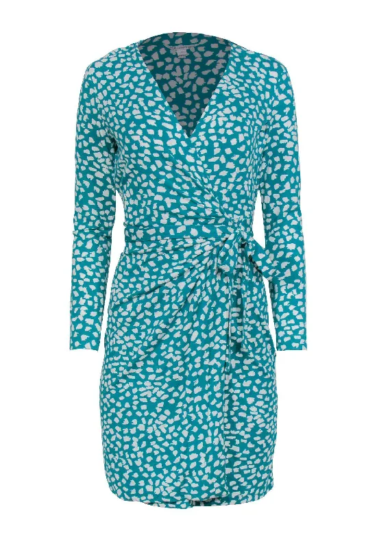 Diane von Furstenberg - Turquoise & White Speckled Silk Wrap Dress Sz 6 Stylish unclassified dresses