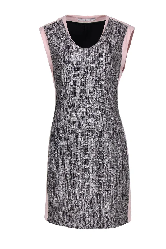 Diane von Furstenberg - Gray Tweed & Baby Pink Sheath Dress Sz 6 One-shoulder unclassified dresses