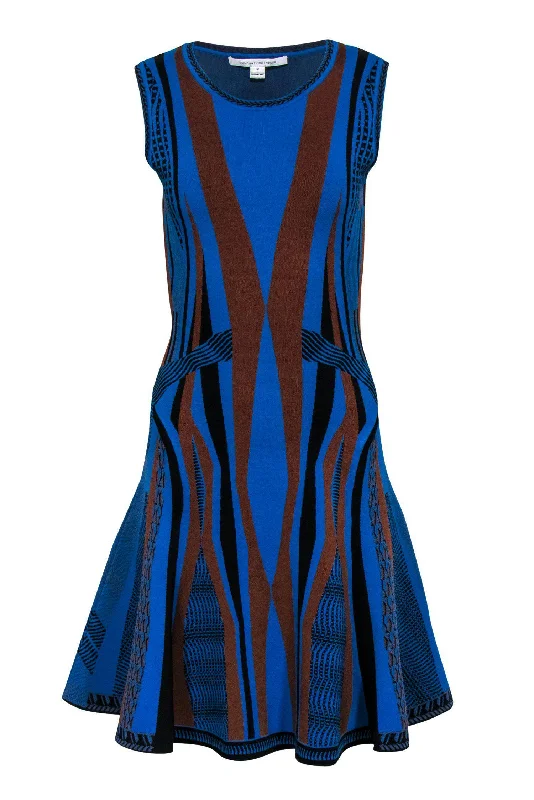 Diane von Furstenberg - Blue, Brown & Black Patterned Knit Dress Sz M Sexy unclassified dresses