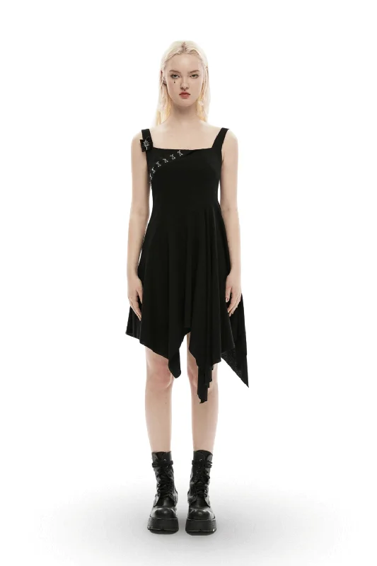 Edgy Asymmetrical Black Dress with Brooch Detail Elegant unclassified dresses