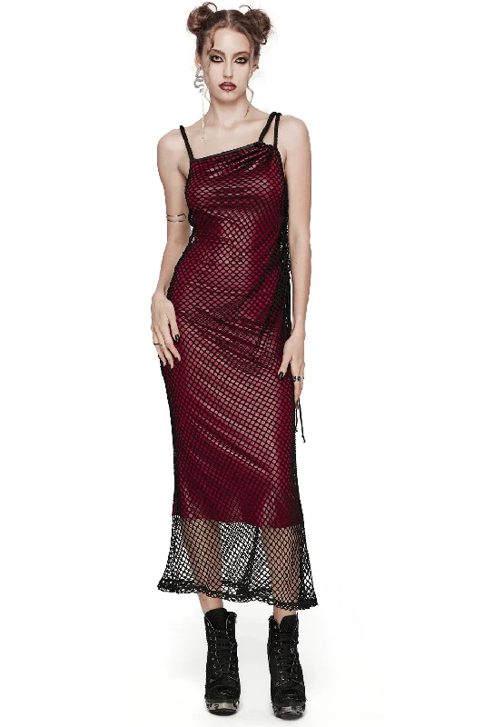 Edgy Goth Asymmetric Dress with Mesh and Shoulder Straps Floral unclassified dresses