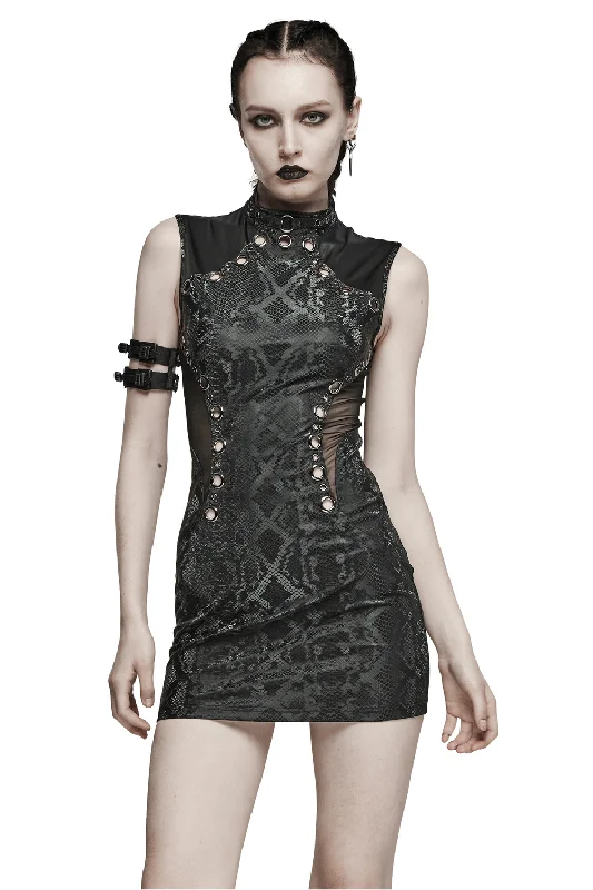 Edgy Snake-Skin Patterned Sleeveless Punk Dress Party unclassified dresses