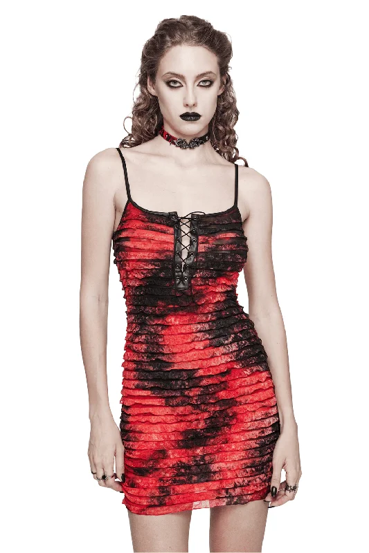 Edgy Tie-Dye Punk Dress with Adjustable Straps Bold pattern unclassified dresses