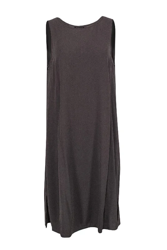 Eileen Fisher - Gray Silk Sleeveless Shift Dress Sz L Sequin unclassified dresses