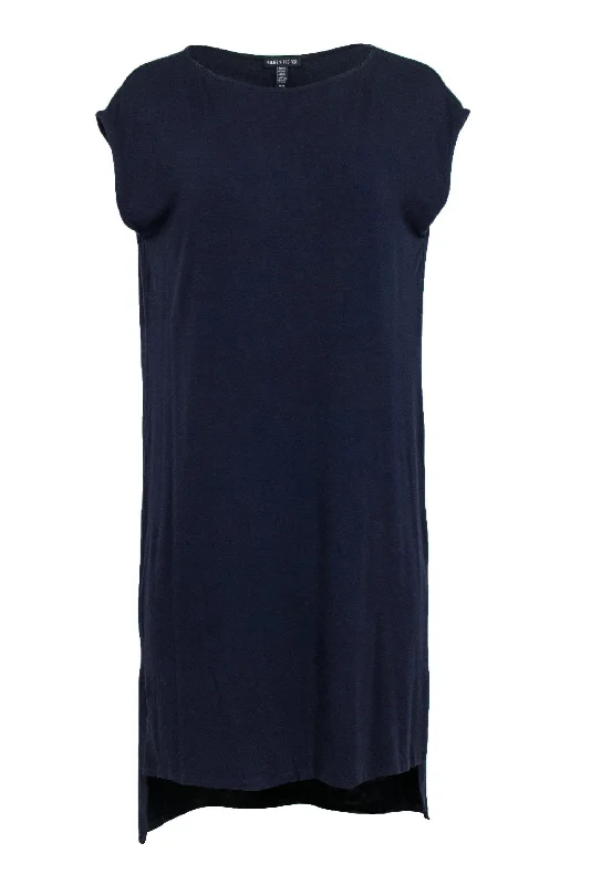 Eileen Fisher - Navy High-Low Hem Shift Dress Sz M Sequin unclassified dresses