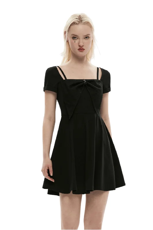 Elegant Black A-Line Dress with Decorative Bow Beaded unclassified dresses