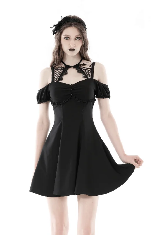 Elegant Black Dress with Unique Neckline and Sleeve Detail Ruffled unclassified dresses