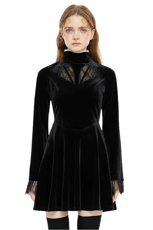 Elegant Gothic Dark Night Vines Velvet Dress - Black Petite unclassified dresses