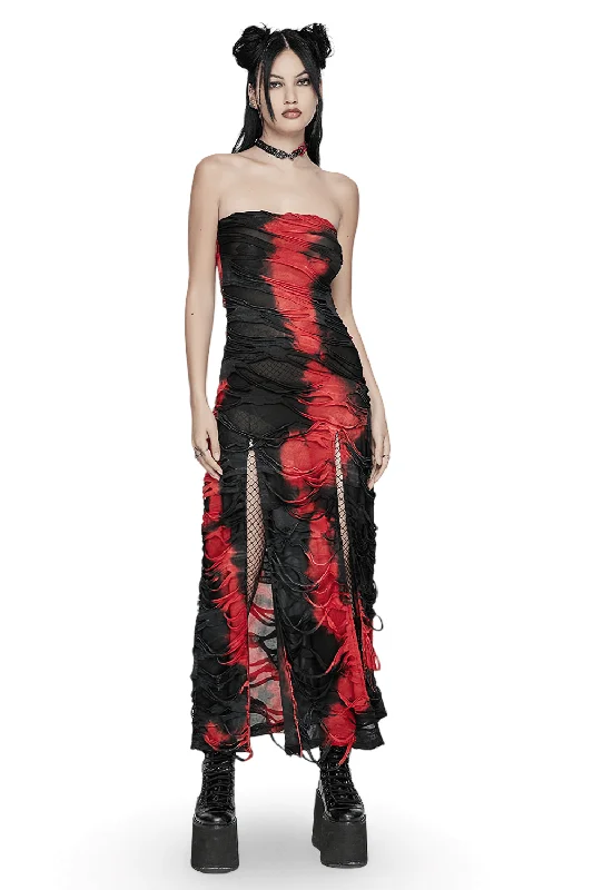 Elegant Gothic Strapless Tie-Dye Knitted Dress with Slit Chiffon unclassified dresses