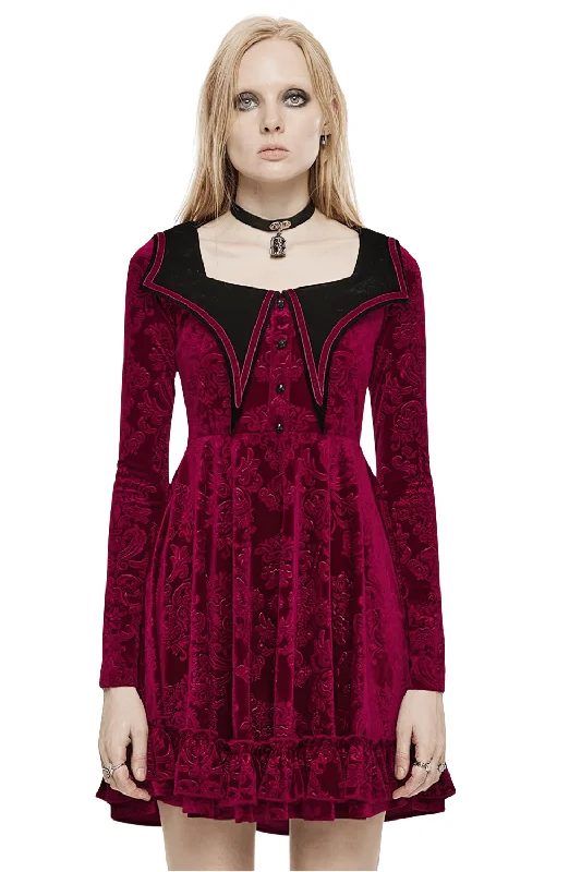 Elegant Punk Rave Red Gothic Bat Velvet Dress Formal unclassified dresses