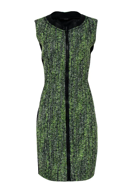 Elie Tahari - Green Woven Zip-Up Sheath Dress w/ Satin Sz 10 Lightweight unclassified dresses