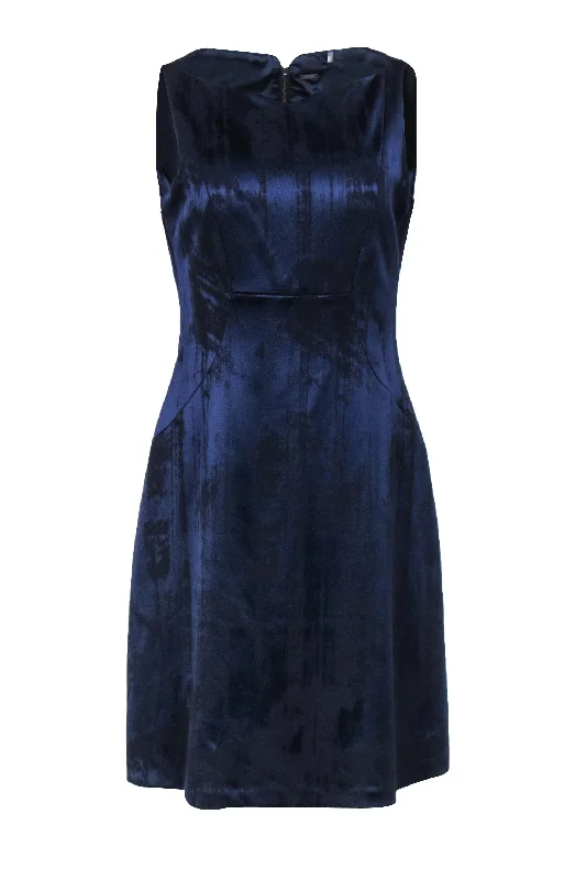 Elie Tahari - Navy & Black Printed Sleeveless Boatneck Sheath Dress Sz 10 Plus size unclassified dresses