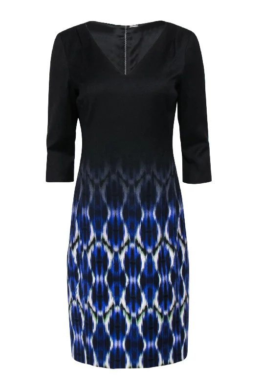 Elie Tahari - Black, Blue & Green Printed Ombre Shift Dress Sz 8 Petite unclassified dresses