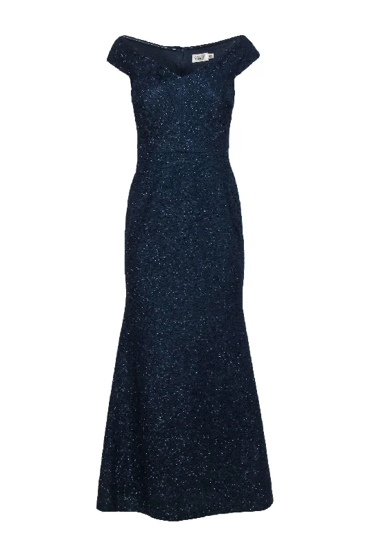 Eliza J - Navy Sparkly Crinkle Textured Sleeveless Gown Sz 8 High-low unclassified dresses