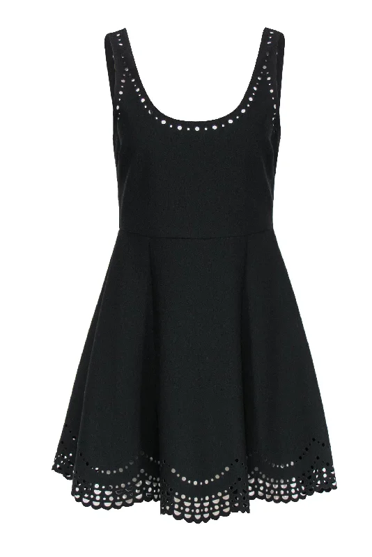 Elizabeth & James - Black Sleeveless Fit & Flare "Staveley" Dress w/ Laser Cut Trim Sz 8 Wrap unclassified dresses