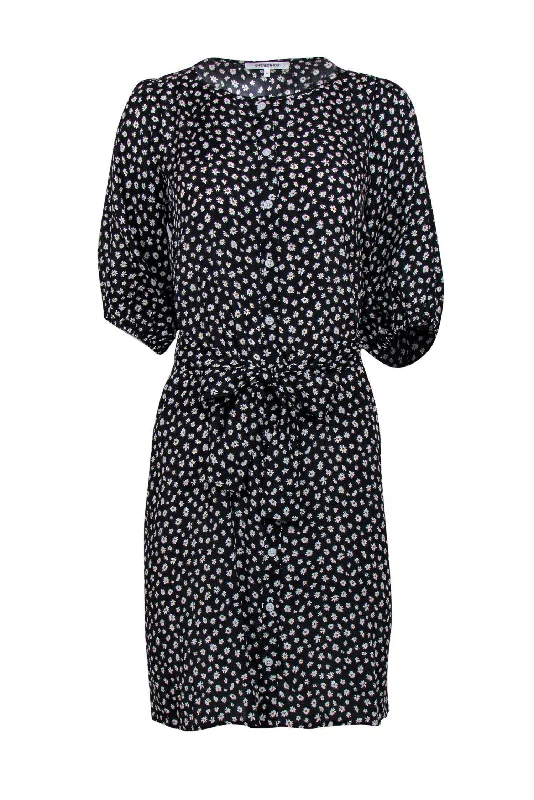 Emerson Fry - Black Daisy Printed Puffed Sleeve Dress Sz S Trendy unclassified dresses