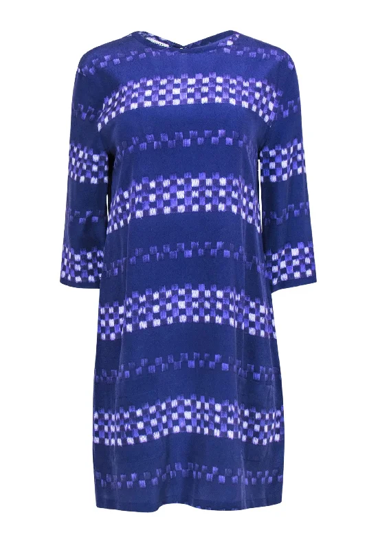 Equipment - Purple "Ultramarine Audrey" Checked Print Silk Dress Sz L Women's unclassified dresses