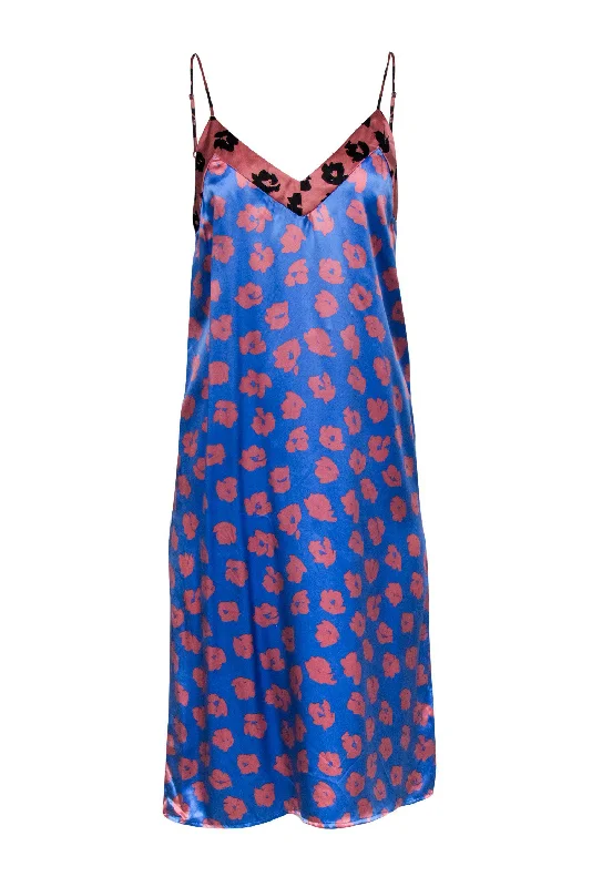 Equipment - Blue & Pink Printed Satin Slip Dress Sz S Tiered unclassified dresses