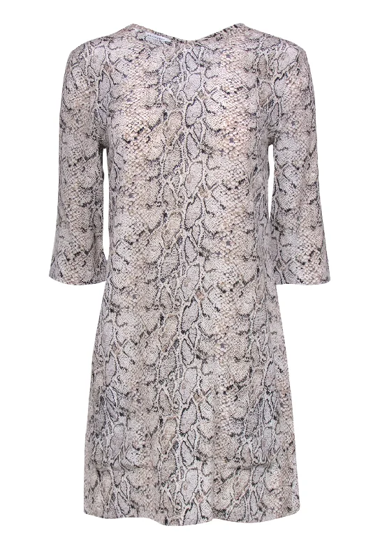 Equipment - Beige Snakeskin Print Quarter Sleeve Silk Shift Dress Sz S Ruched unclassified dresses