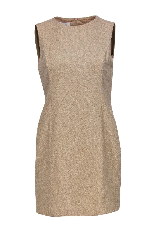 Escada - Beige Sleeveless Wool Blend Sheath Dress Sz 10 Casual chic unclassified dresses