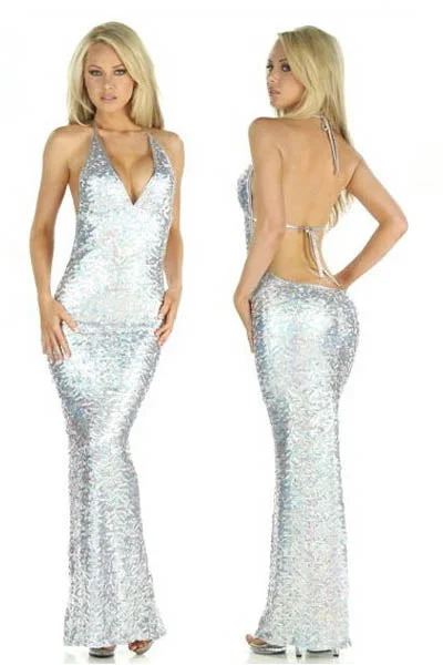 Evening dress in shades of silver material Beaded unclassified dresses