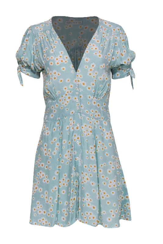 Faithfull the Brand - Sky Blue Daisy Button-Front Dress Sz 4 Beaded unclassified dresses