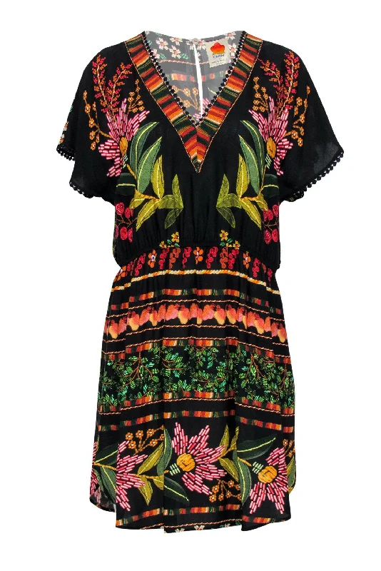 Farm - Black Tropical Printed Cotton Dress Sz M Beach unclassified dresses