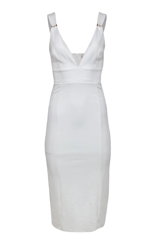 Finders Keepers - White Sleeveless Fitted “Effy” Dress w/ Tortoise Shell Rings Sz XS High-end unclassified dresses