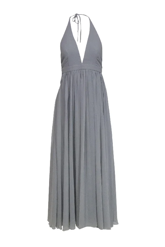 Fame and Partners - Light Grey Halter Gown w/ Mesh Paneling Sz 0 Affordable unclassified dresses