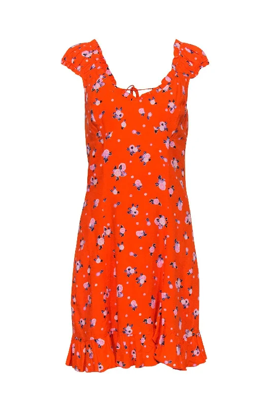 Free People - Orange Grapefruit Ruffle Fitted Dress Sz M Club unclassified dresses